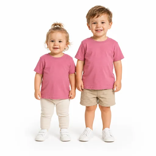 BABY & TODDLER PLAIN T SHIRT 100% COTTON Basic Blank Tee Top Teen Teenager Crew Kids - Pink
