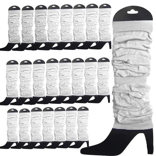 24 LEG WARMERS Knitted Womens Neon Party Knit Ankle Fluro Dance Costume 80s BULK - White