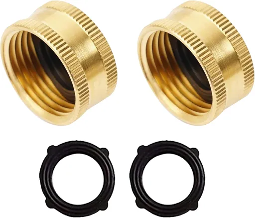 Brass Garden Hose End Caps, 2 Pack 3/4" Female End Cap, Garden Hose End Caps with 2 Washers