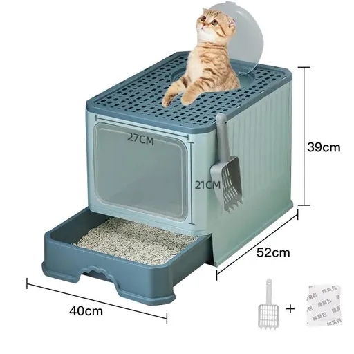 Top-Entry Cat Litter Box with Drawer-Enclosed Design, Easy Clean, Odor Control, Anti-Tracking Lid Green
