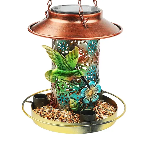 Solar Bird Feeder for Outdoors Hunging,Metal Waterproof Outside Wild Bird Feeder Gifts for Bird Lovers, Lantern Light