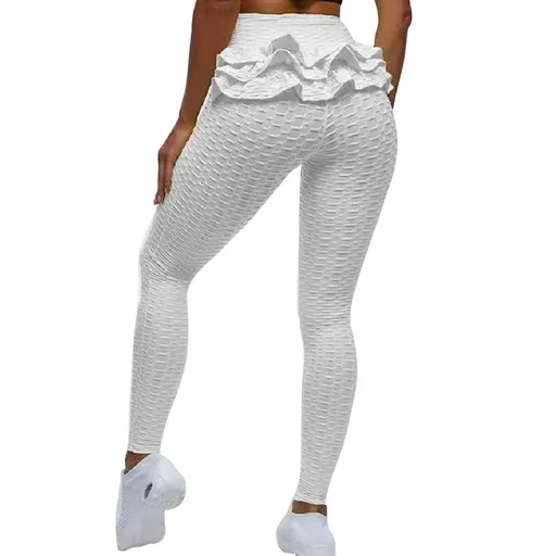 Women's High Waist Butt Lift Yoga Leggings Jacquard Tights Stretch Workout Fitness Pants - White XL