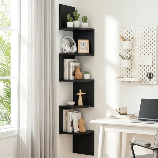 Artiss Wall Shelf Bookshelf Corner Floating 5-Tier Black