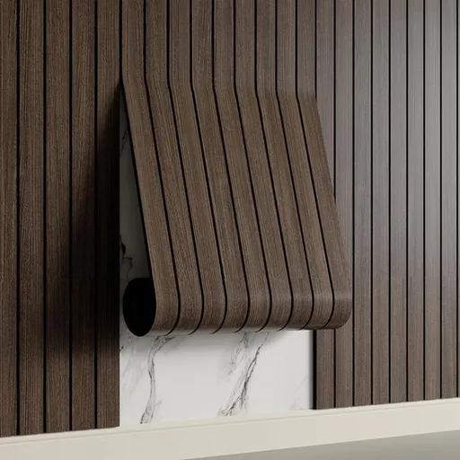 2 Pack Peel and Stick Oak Wood Slat Feature Wall Panels 300x40cm Each | DIY TV Headboard PVC Decor Wall Liner for Interior Wall & Ceiling Makeover（KC-1037C-18）