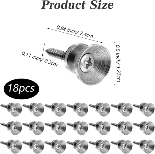 Xindojuz 18 PCS Guitar Strap Button, Metal Guitar Strap Peg Buttons Locks End Pins with Mounting Screws, Anti Slipping Music Parts for Acoustic Classical Electric Guitars Bass Ukulele (Silver)