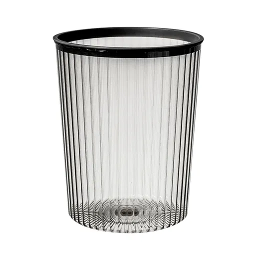 Transparent Garbage Bin with Top Ring Easy Attached Lid Free Large Capacity Trash Bin Can for Household Black