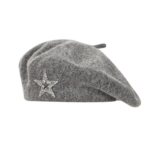 Women's Wool Blend Beret Hat - Gray French Style Painter Cap with Sparkling Rhinestone Star Detail, Soft Knit Fashion Headwear for Autumn and Winter