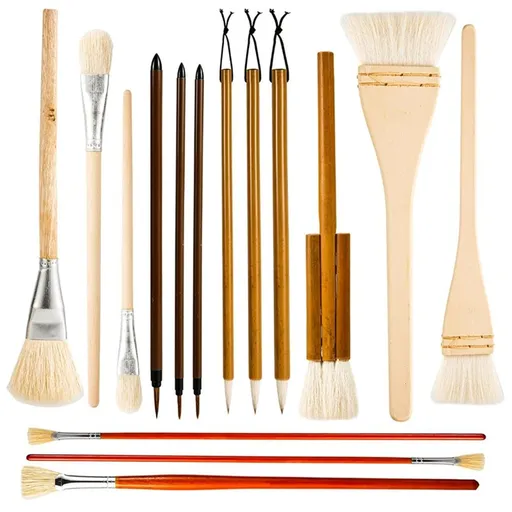 Pottery Brushes for Glazing, 15 Pcs Ceramic Brush Set With Storage Box, Wool Bamboon for Pottery, Acrylic, Watercolor