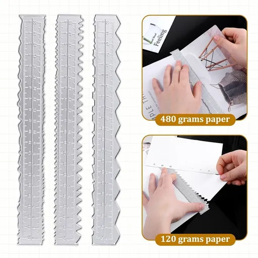 Irregular Edge Ruler, 3 Pack 8.4 Inch Ruler with Wavy, Scalloped Edges, Metal Craft Ruler for Measuring, Embossing, Cutting Paper, Scrapbooking Tool
