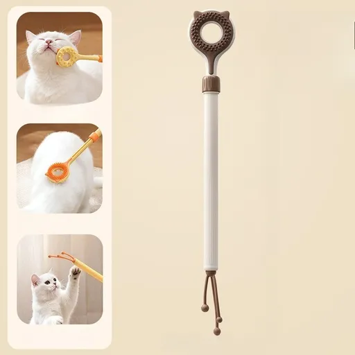 3-in-1 Retractable Pet Scratching Stick, Double-Sided Cat Massage Comb for Cat Grooming—Brown