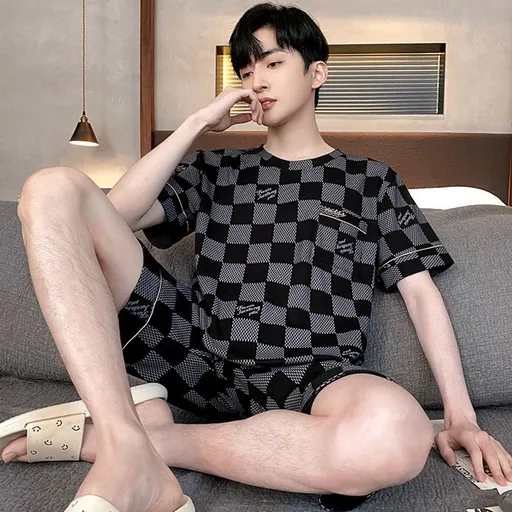Shelofei Men Summer Cotton Pajama Set Short Sleeve DF93023 XXL