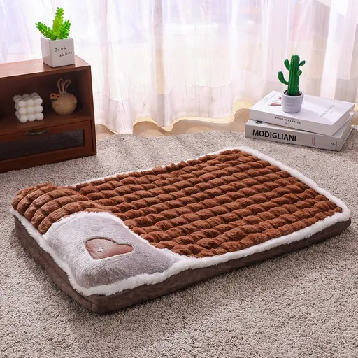 Brown XL size Luxury Plush Pet Sleeping Mat, Thickened Warm Pet Bed Cushion for Dogs and Cats, Soft Fabric Pet Sofa Pad with Non-Slip Waterproof Base