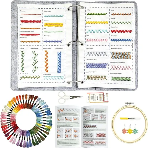 Large Embroidery Stitch Book with Complete Tools & Step-By-Step Guide - Loose-Leaf Stitch Set with 109 Stitches,Diy Hand Embroidery Starter Kit for Embroidery Enthusiast