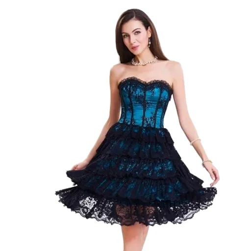 House Of Dasein Sexy Lace Corset Steampunk Gothic Women Party Dress Frills - Navy Blue - 2Xl