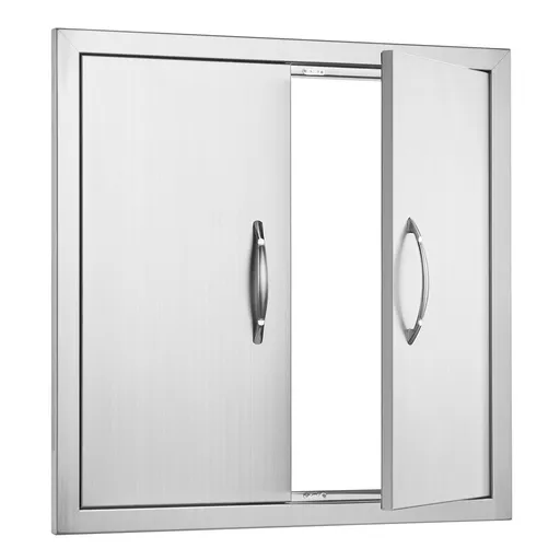 BBQ Access Door, 610x610 mm Double Outdoor Kitchen Door, Stainless Steel Flush Mount Door, Double Wall Vertical Door with Handles and Hooks, for BBQ Island, Grilling Station, Outside Cabinet