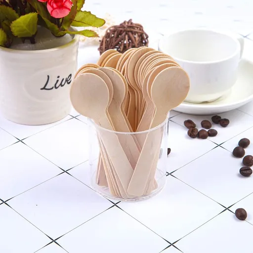 200pcs Disposable Wooden Dessert Spoons Beige for Party and Barbecue