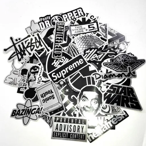 50pcs Waterproof Metal Stickers for Laptop Skate Fashion Graffiti, MultiColor