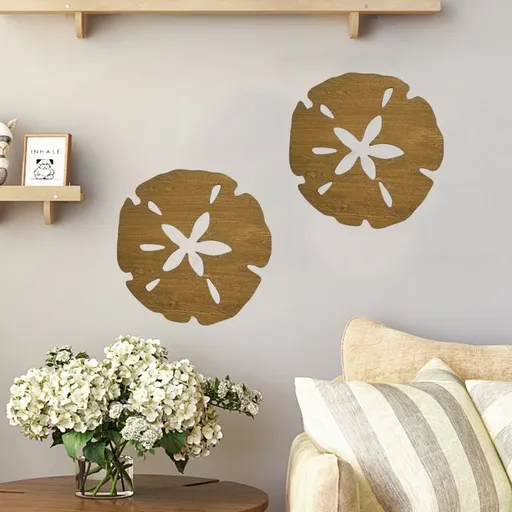Wooden Sand Dollar Wall Decoration, Thick Round Wooden Art for Kitchen Living Room Bedroom, Rustic Coastal Beach Theme Decor, Large 35cm/13.78 Inches Diameter