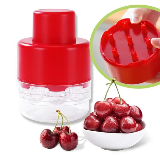 7-in-1 Cherry Pitter Tool - Portable Push-Down Cherries Seed Remover, No Handle Design for Kitchen, Picnics