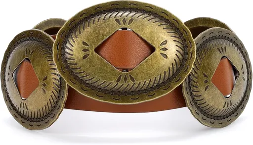 Western Belts for Woman Oval Concho Belt Cowgirl Belt Boho Disc Belt Buckle for Dress Jeans Country Concert Outfit