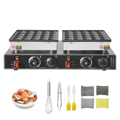 50PCS Mini Dutch Pancake Maker, Non-stick Stainless Steel Dorayaki Baker, 1800W Commercial Electric Poffertjes Grill Pan, Dual Temp & Time Control, for Kitchen Restaurant Breakfast Dessert