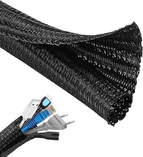 3m*13mm - cable protector - cable management - cable sleeve - black cable cover - cable management - cable cover for cable harness - braided cable cover - split and self-rolling cover - for USB cable, power cable, audio and video cable - black