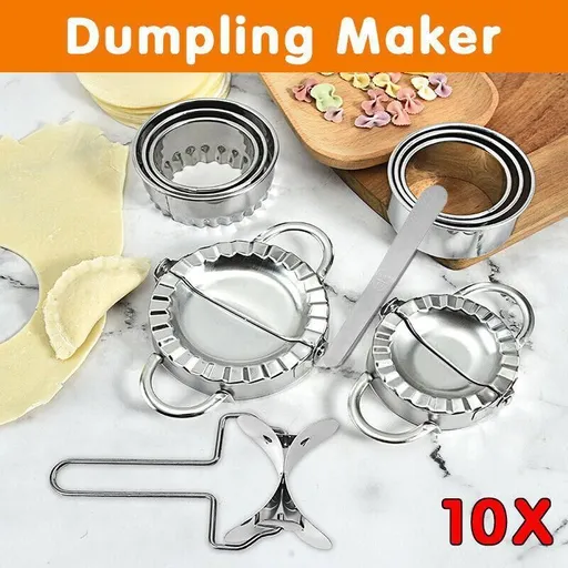 10PCS Stainless Steel Dumpling Maker Set Dough Press Mould Tools for Pastry Ravioli