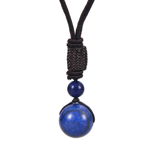 Natural Lapis Lazuli Pendant Necklace 16mm Bead Handmade Woven Adjustable Cord Retro Style for Men & Women Gift