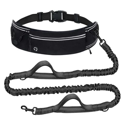 Black Shock-Absorbing Running & Dog Walking Belt – Integrated Waist Pack with Retractable Traction Rope and Ergonomic Support