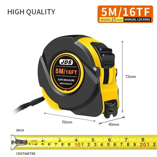 5M Heavy Duty Steel Tape Measure - Metric & Imperial Dual Scale - High Carbon Steel Blade, Anti-Slip ABS+TPR Casing, Push-Button Lock, Wear-Resistant for Construction & DIY