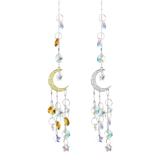 Crystal Chandelier Wind Chime, Moon Satr Hanging Crystal Ornament Suncatcher for Garden Home Decoration (2pcs)