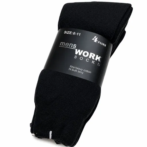 4 Pairs Mens Heavy Duty Work Socks Terry Cotton Thick Warm Crew - Black