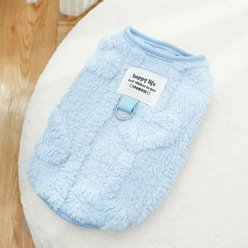 Cat Clothing Jacquard Fleece Two Leg Warm Sky Blue Jacquard Heart XS (Chest 30cm, Weight 1-3 jin)
