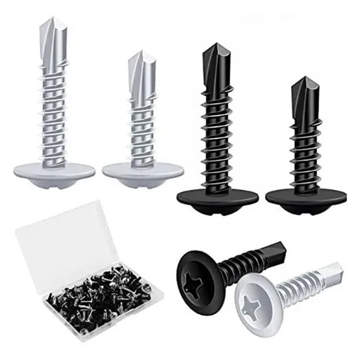 Stainless Steel Flat Head Self-Tapping Screws Set — 120 Pieces, Assorted 8x1/2in & 8x3/4in, Black & Silver, OPP Bag