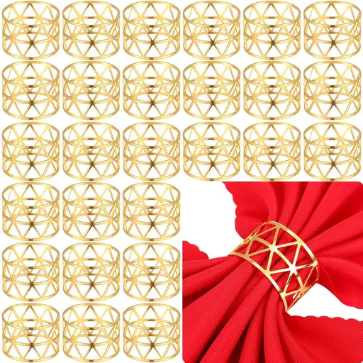 50 Pcs Gold Napkin Rings Metal Napkin Rings Holders Hollow Out Design Delicate Napkin Rings Bulk for Wedding Birthday Party