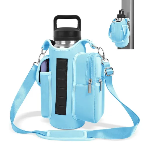 6-Magnet Suction Fitness Water Bottle Bag: Comes with Phone Pocket + Multi-Pocket Crossbody Design, Adjustable Shoulder Strap, Compatible with Treadmill and Squat Rack, Thickened Wear-Resistant Sports Essential/BLUE