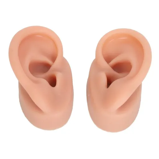 Silicone Ear Model Left and Right Flexible Fake Ear Realistic Ear Mold for Piercing Practice Earrings Display Acupuncture Teaching Tool (Dark Skin)