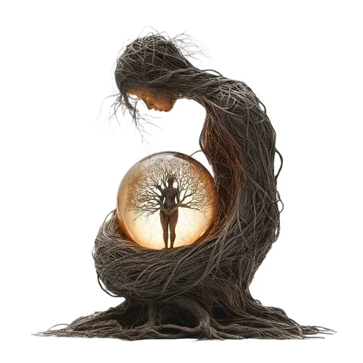 Root Lady Tree Sculpture Bohemian Desktop Figurine, Translucent Acrylic Base Art Statue For Desk Bookshelf Home Decor