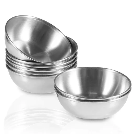 8 Pack 3.2inch Stainless Steel Sauce Dishes Mini Individual Saucers Bowl Round Seasoning Dishes Sushi Dipping Bowl