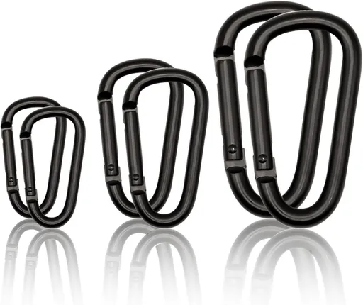 Black Carabiner Clip, Includes Mini 2 Inch Carbineers, Small 2.3" D Ring Clip, Large 3 Inch Carabiner Heavy Duty, Aluminum Caribiner Keychain Hook for Backpack Hiking Camping