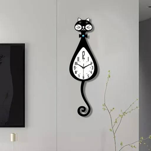 Black Cat-Shaped Clock Home Decor Clock Unique Wall Clock High-Quality Clock Cat