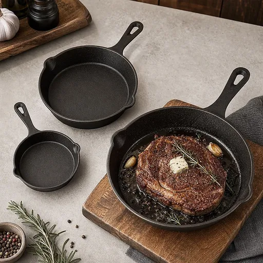 Chef Cast Iron Frying Pan Set – 3PCS Skillet, Grill & Oven Cookware for Home Cooking
