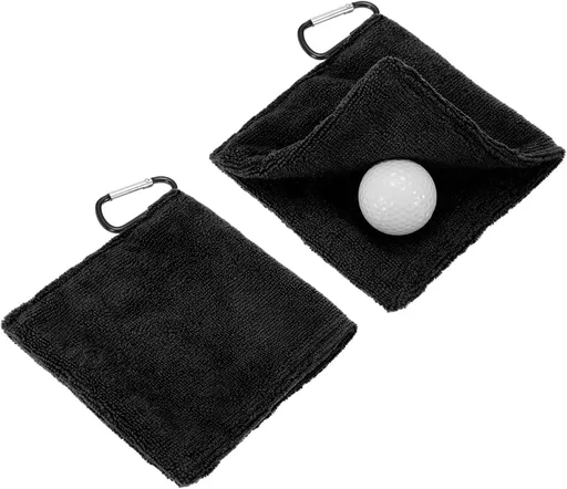 Small Microfiber Golf Towel with Clip (for Bag/Cart/Club – Cleaning Accessory – Men/Women) – 5.51 Inches (approx. 14 cm), 2-Pack,Black
