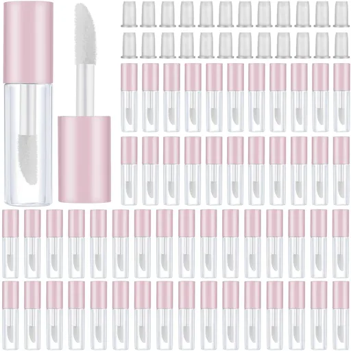 100 Pieces 1.2 ml Clear Mini Lip Gloss Tube Refillable Empty Lip Balm Gloss Containers for DIY Makeup, Pink