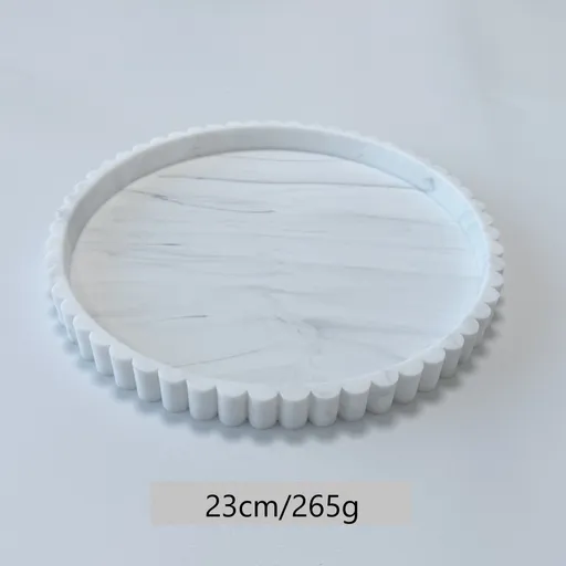 Marble Pattern Silicone Lace Round Tray Jewelry Trinket Organizer Aromatherapy Base White Marble 23cm 265g Suitable for Christmas Gifting