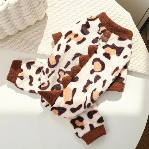 shine Pet Four Legged Clothing Polyester Cotton 497 four-legged brown leopard print dinosaur XS back length 20cm