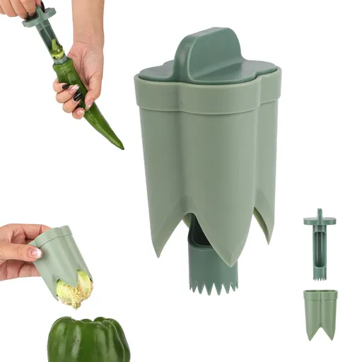 2 Pieces Bell Pepper and Jalapeno Corer Tools for Removing Seeds and Cores, Handy Kitchen Cutters for Pepper and Chilli Preparation, Green