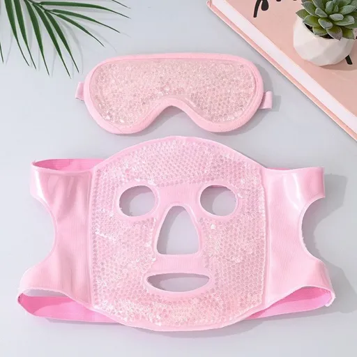 Gel Bead Hot & Cold Facial Mask & Eye Mask Set, Cooling Heating Pack for Face & Eye Relief—Pink