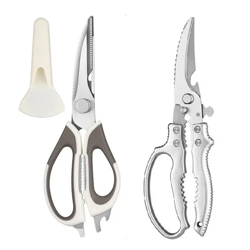 2-Pack Kitchen Scissors Set, Heavy Duty Chicken Bone Shears & Detachable Kitchen Shears, 3Cr13 Stainless Steel & Magnetic Sheath - White