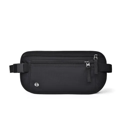 RFID Blocking Slim Anti-theft Waist Bag, Hidden Travel Money Belt for Passport, Documents and Cash, Black
